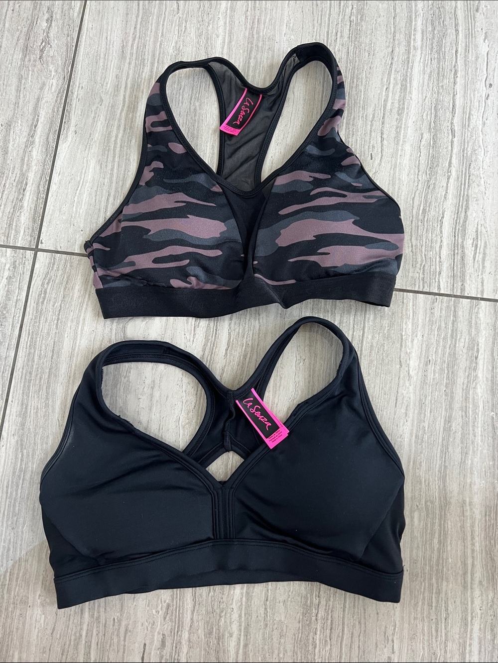 La SENZA Black Sports Bra & Black/Purple Camo Racerback Set